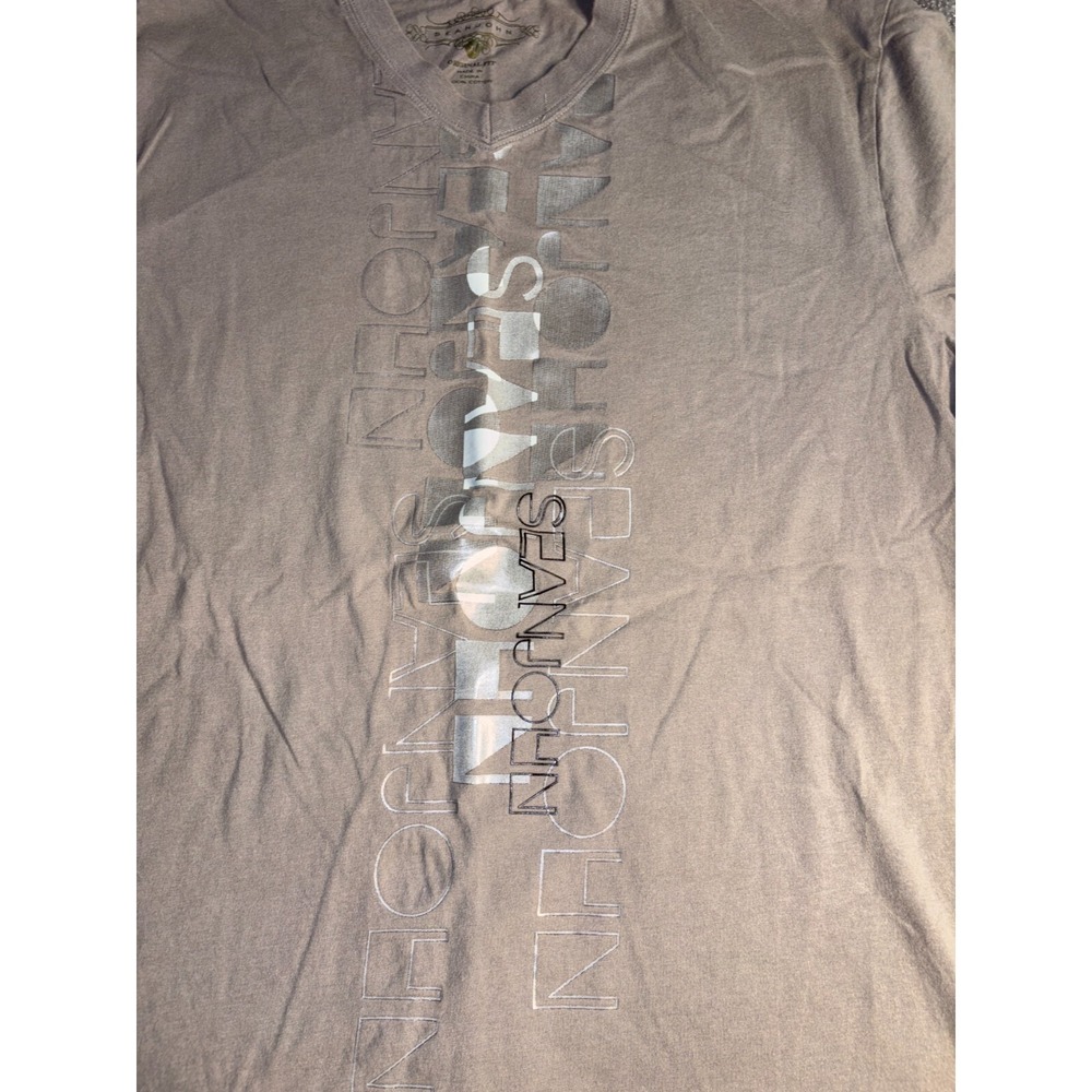 Sean John Tee Shirt Men XL Brown 100% Cotton Orignal Fit Short Sleeve Rib V Neck - Picture 3 of 7